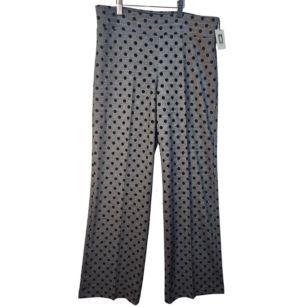 Anne Klein Polka Dot Wide Leg Pants NWT Medium Black White Career Chic